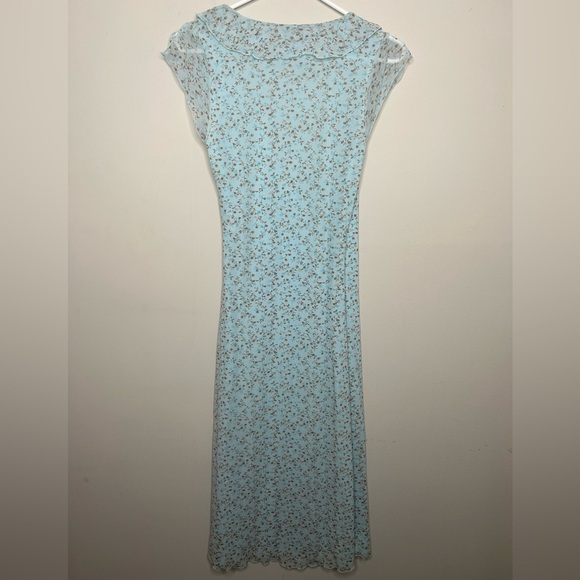 Vintage Y2K Guess Jeans Ruffle Light Blue Floral Print Midi Dress Size Small/6 - Picture 3 of 11